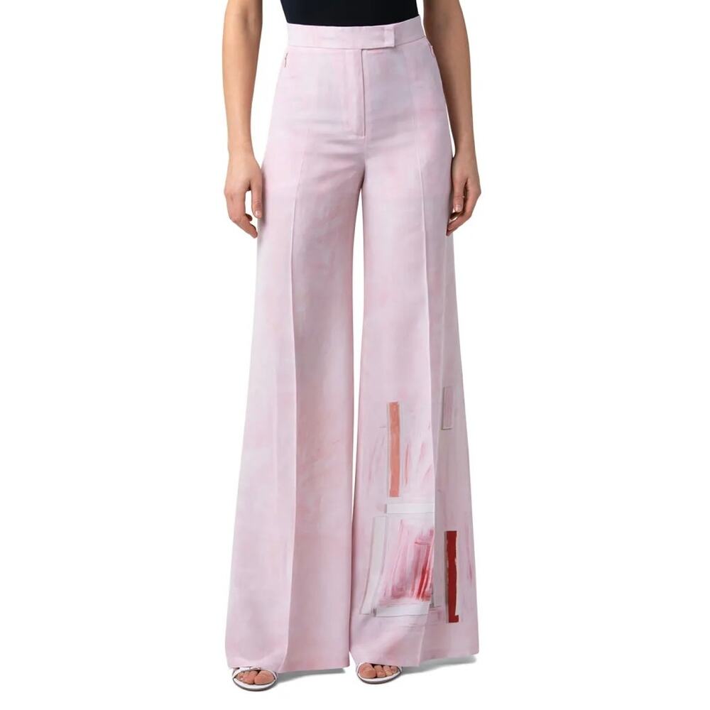 AKRIS Ohayo Floretta Wide Leg Trousers Dress Pants Abstract Calligraphy Printed - Picture 6 of 15